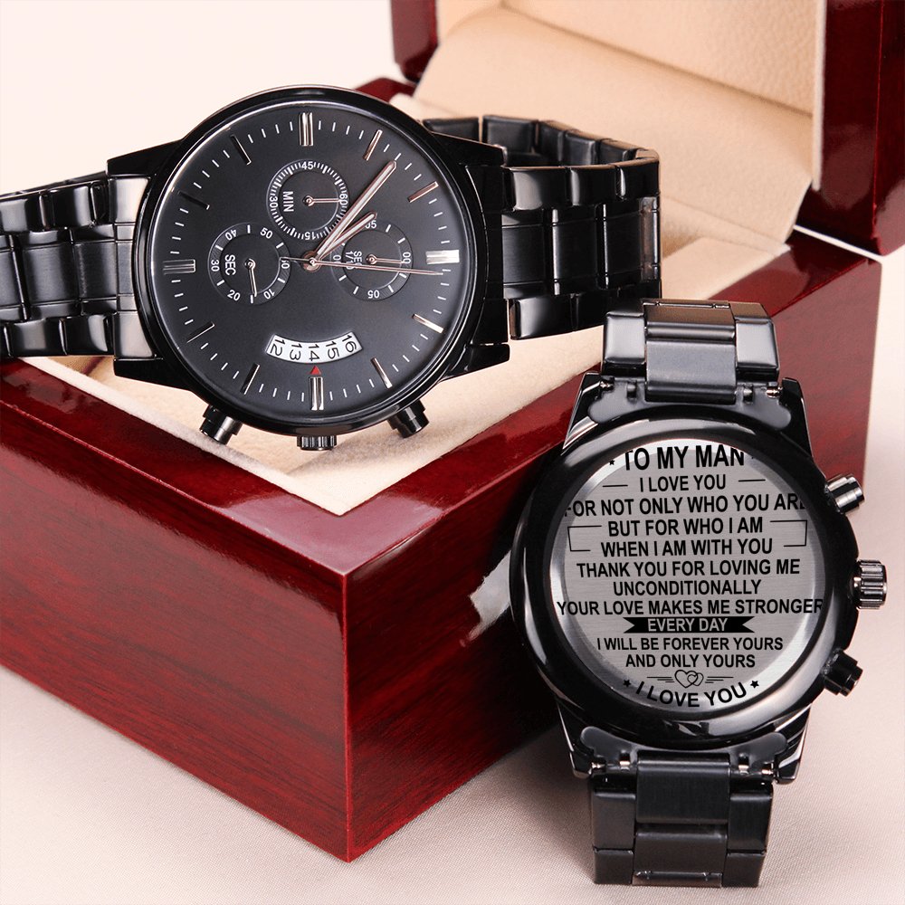 To My Man - Stronger Every Day - Black Chronograph Watch - Celeste Jewel