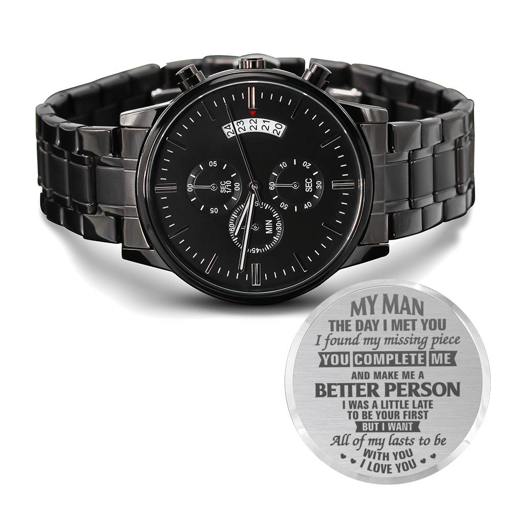 To My Man - The Day I Met You - Black Chronograph Watch - Celeste Jewel