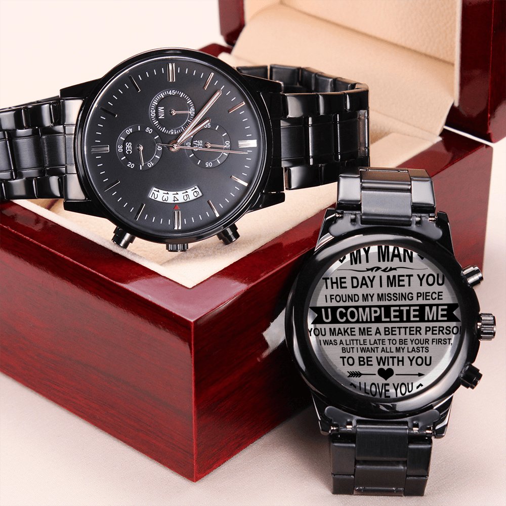 To My Man - U Complete Me - Black Chronograph Watch - Celeste Jewel