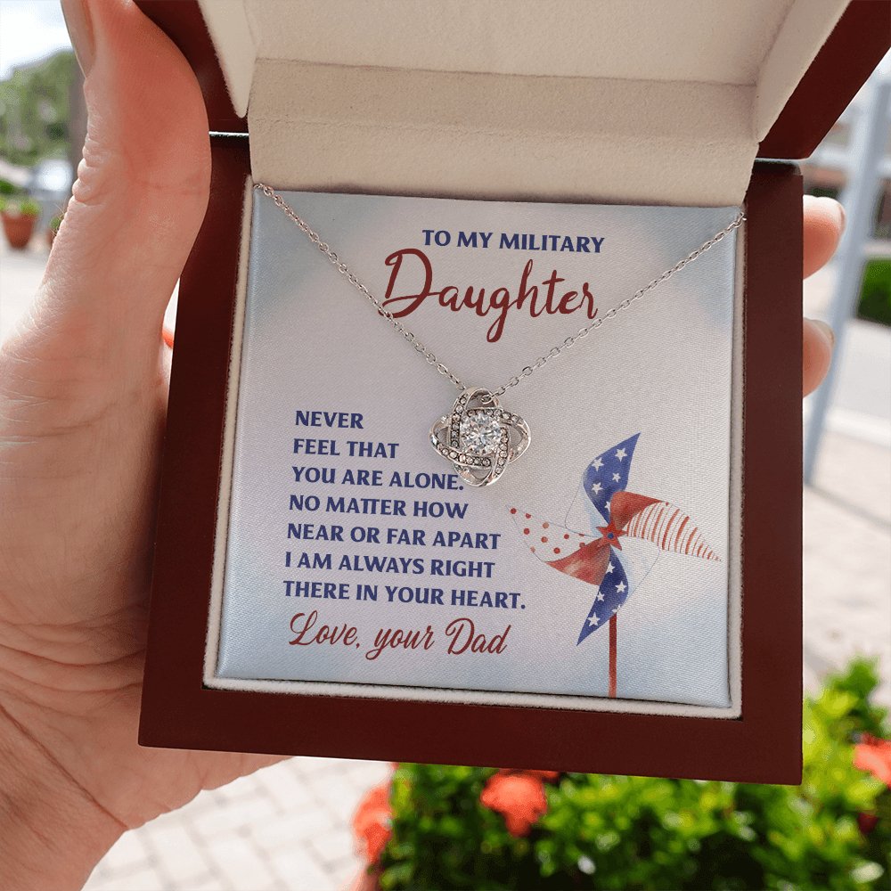 To My Military Daughter - Gift For Daughter In Military From Dad - Love Knot Necklace - Celeste Jewel