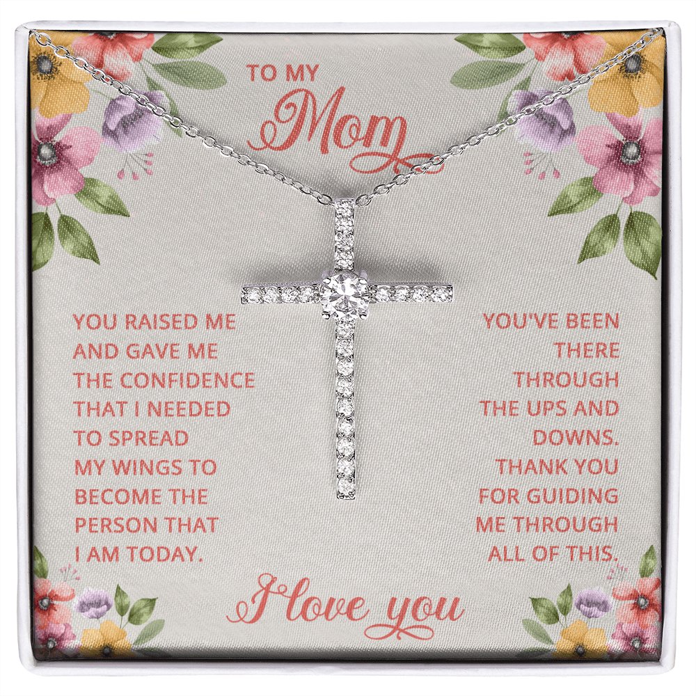 To My Mom - Spread My Wings - Cubic Zirconia Cross Necklace - Celeste Jewel