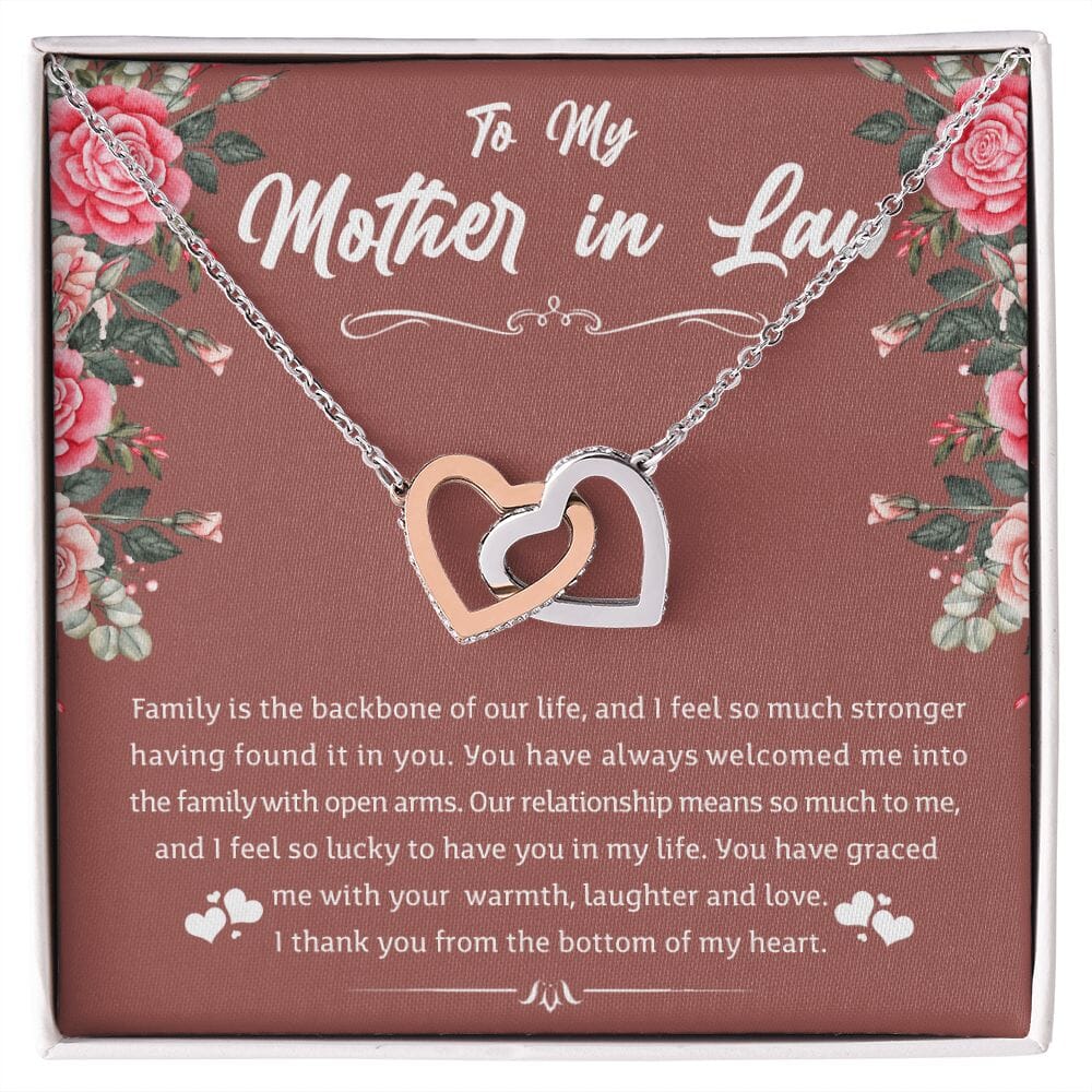 To My Mother In Law - Warmth Laughter Love - Interlocking Hearts Necklace - Celeste Jewel