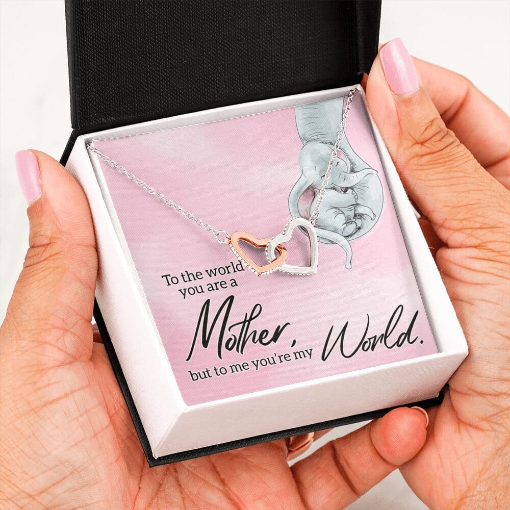 To My Mother - You're My World - Interlocking Hearts Necklace - Celeste Jewel