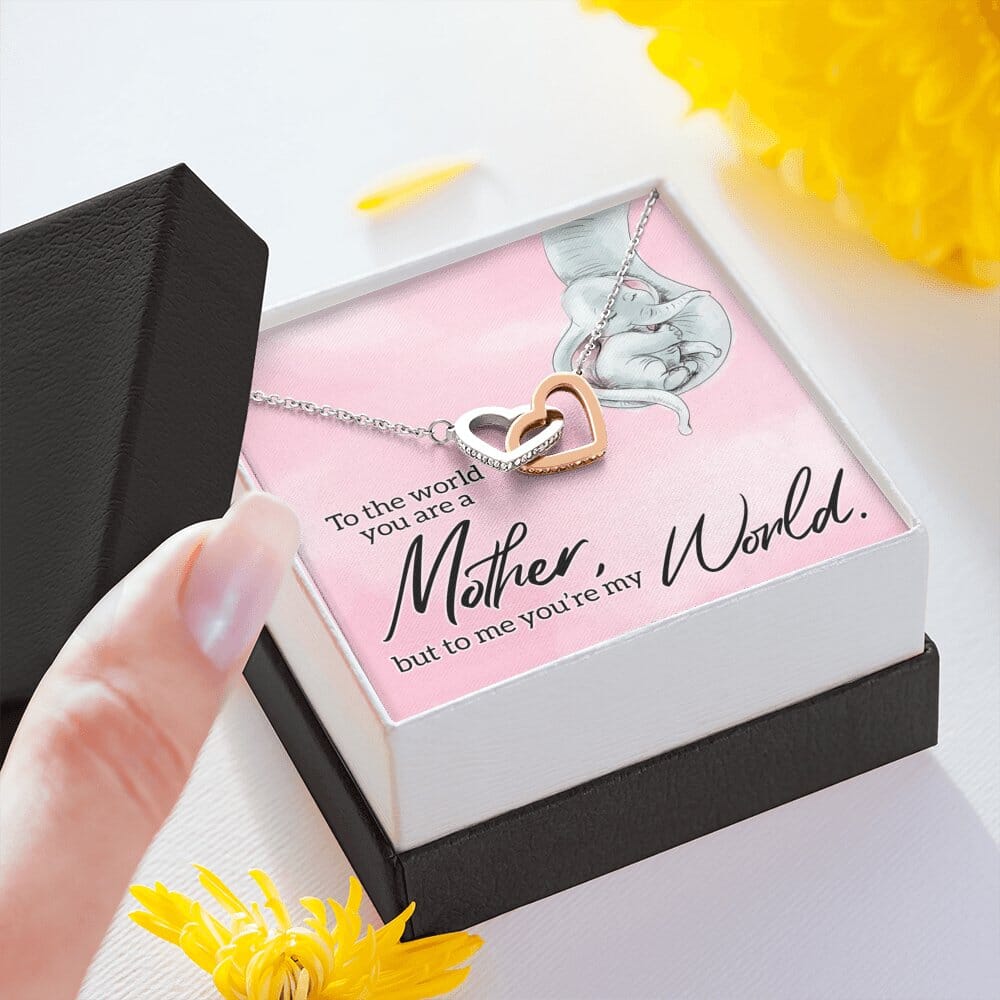 To My Mother - You're My World - Interlocking Hearts Necklace - Celeste Jewel