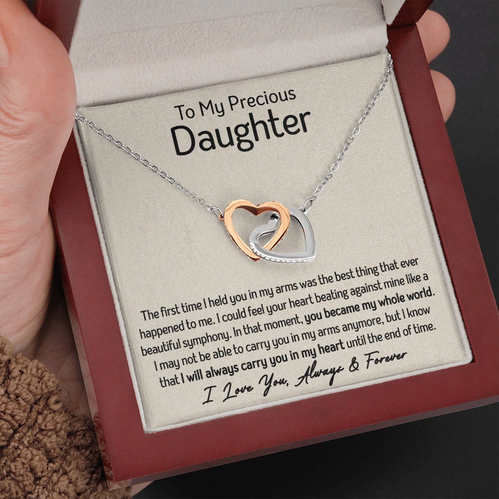 To My Precious Daughter - My Whole World - Interlocking Hearts Necklace - Celeste Jewel