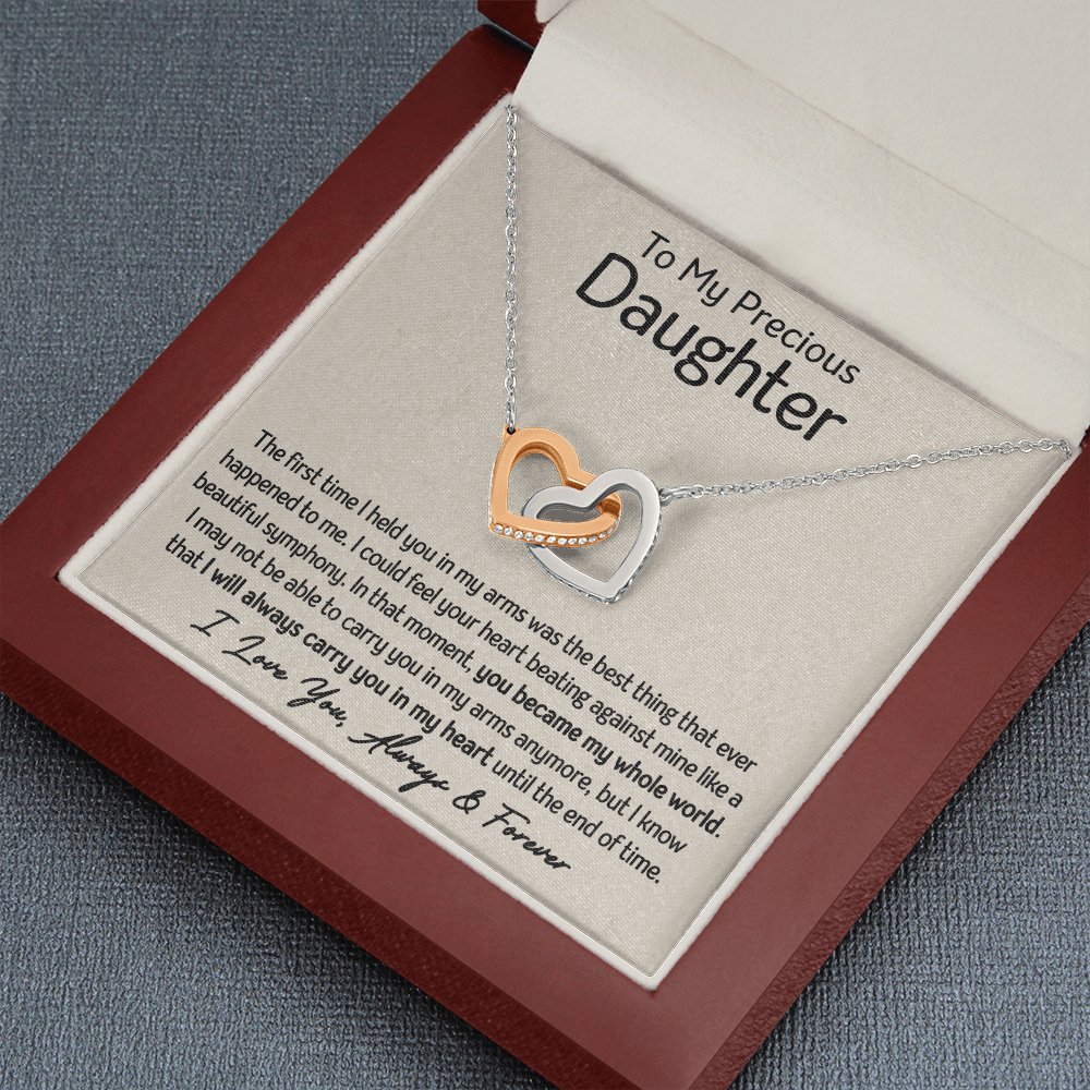 To My Precious Daughter - My Whole World - Interlocking Hearts Necklace - Celeste Jewel