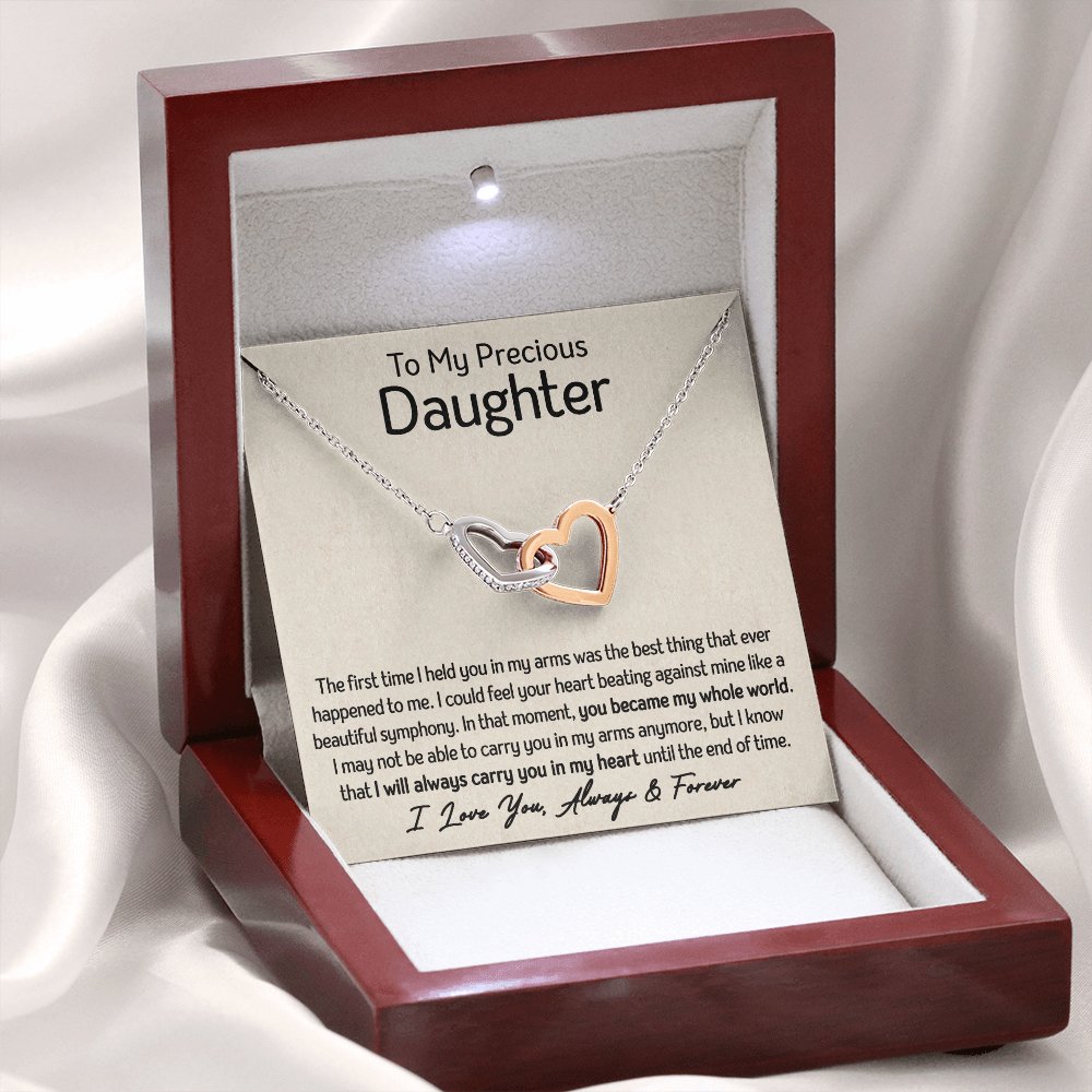 To My Precious Daughter - My Whole World - Interlocking Hearts Necklace - Celeste Jewel