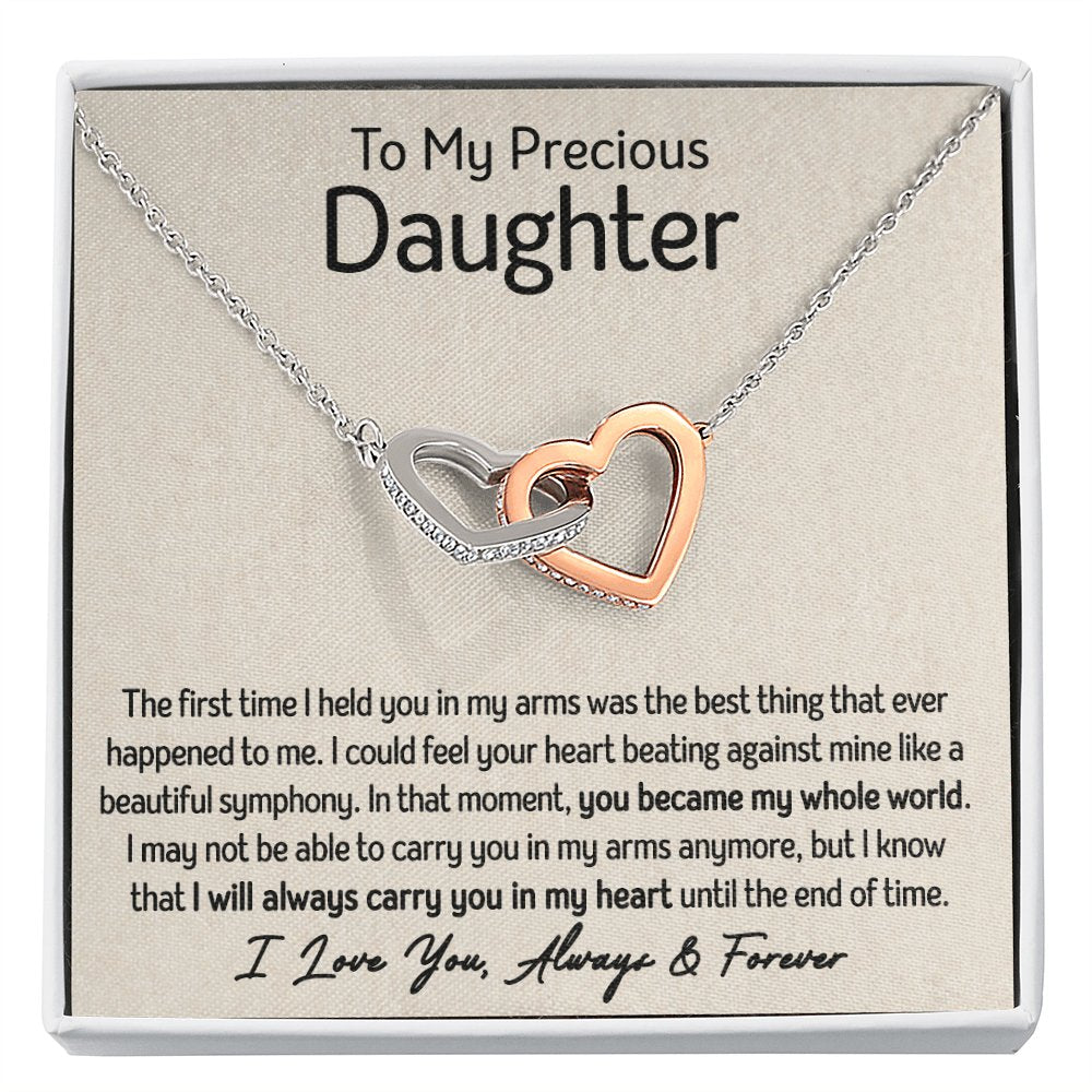 To My Precious Daughter - My Whole World - Interlocking Hearts Necklace - Celeste Jewel