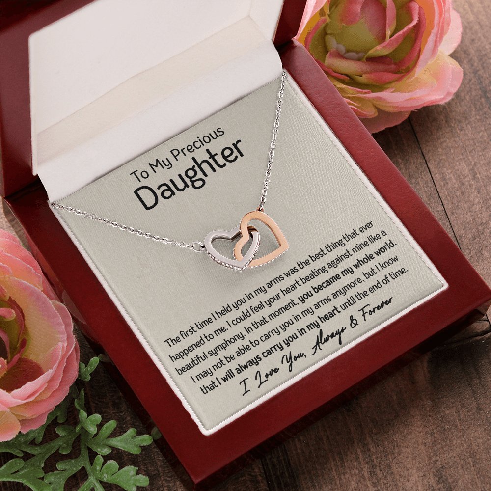 To My Precious Daughter - My Whole World - Interlocking Hearts Necklace - Celeste Jewel