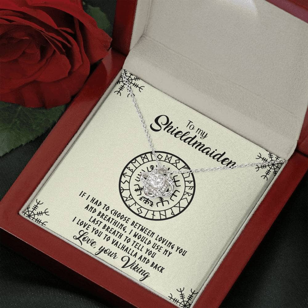 To My Shieldmaiden - I Love You To Valhalla And Back - Love Knot Necklace - Celeste Jewel