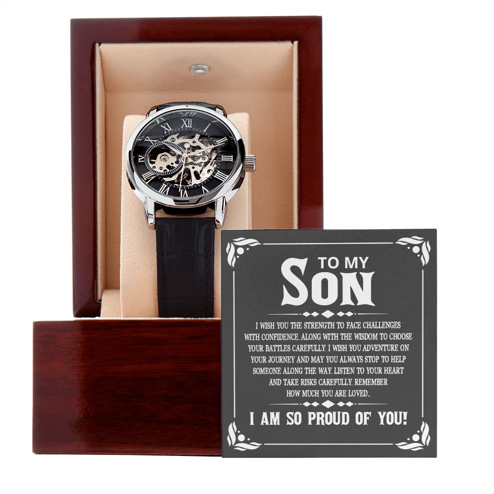 To My Son - How Much You Are Loved - Men's Skeleton Watch - Celeste Jewel