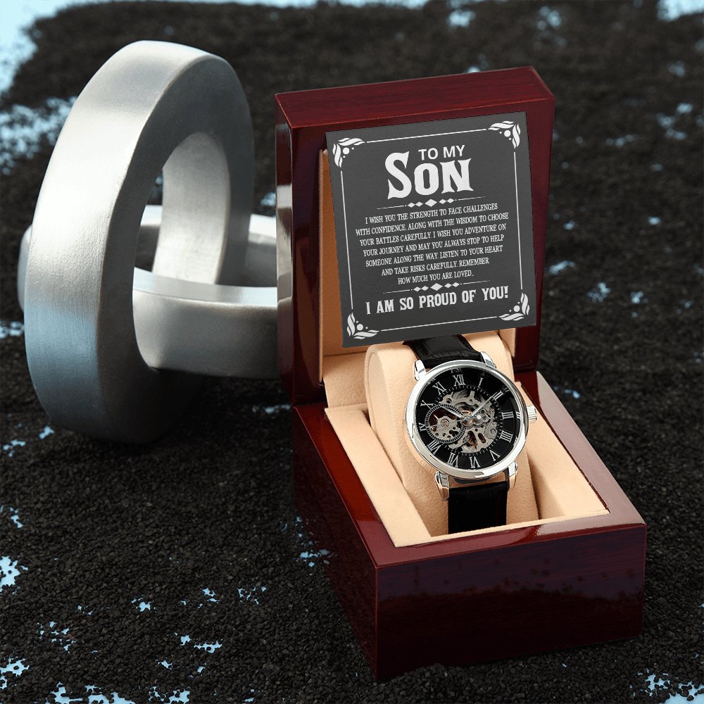 To My Son - How Much You Are Loved - Men's Skeleton Watch - Celeste Jewel