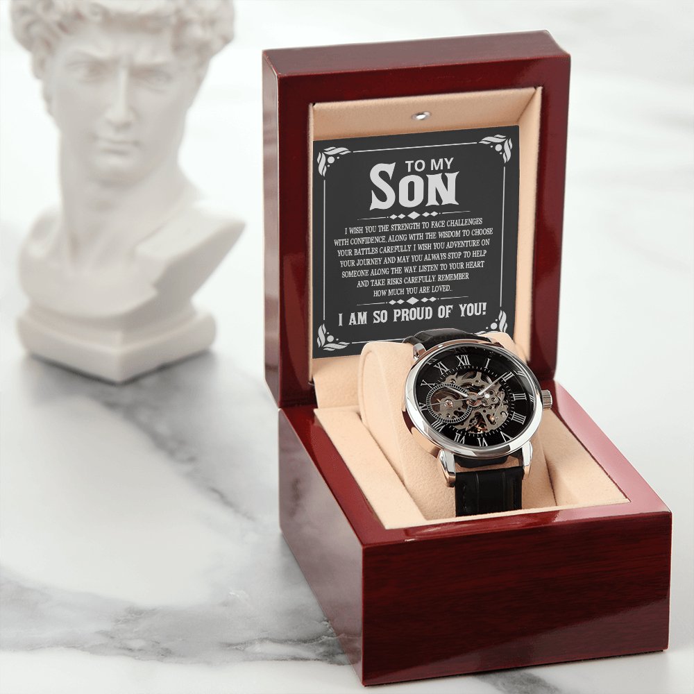 To My Son - How Much You Are Loved - Men's Skeleton Watch - Celeste Jewel