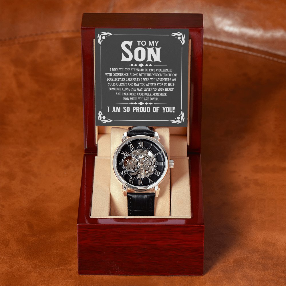 To My Son - How Much You Are Loved - Men's Skeleton Watch - Celeste Jewel