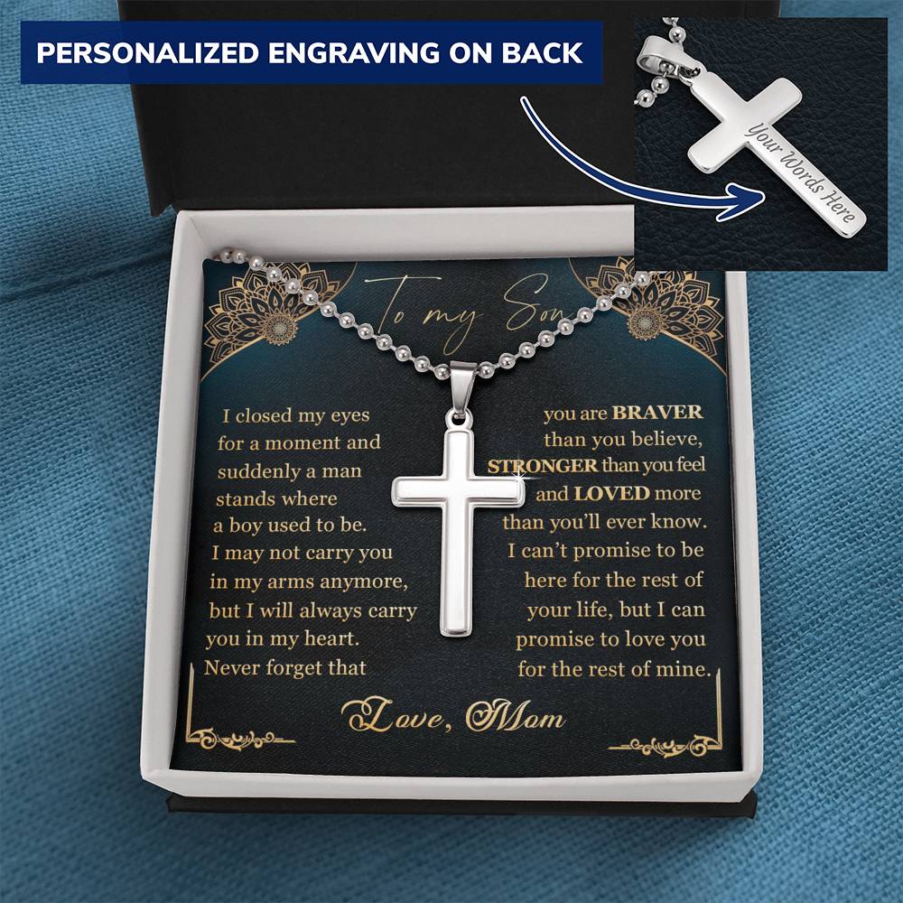 To My Son - Never Forget - Personalized Cross Necklace - Celeste Jewel
