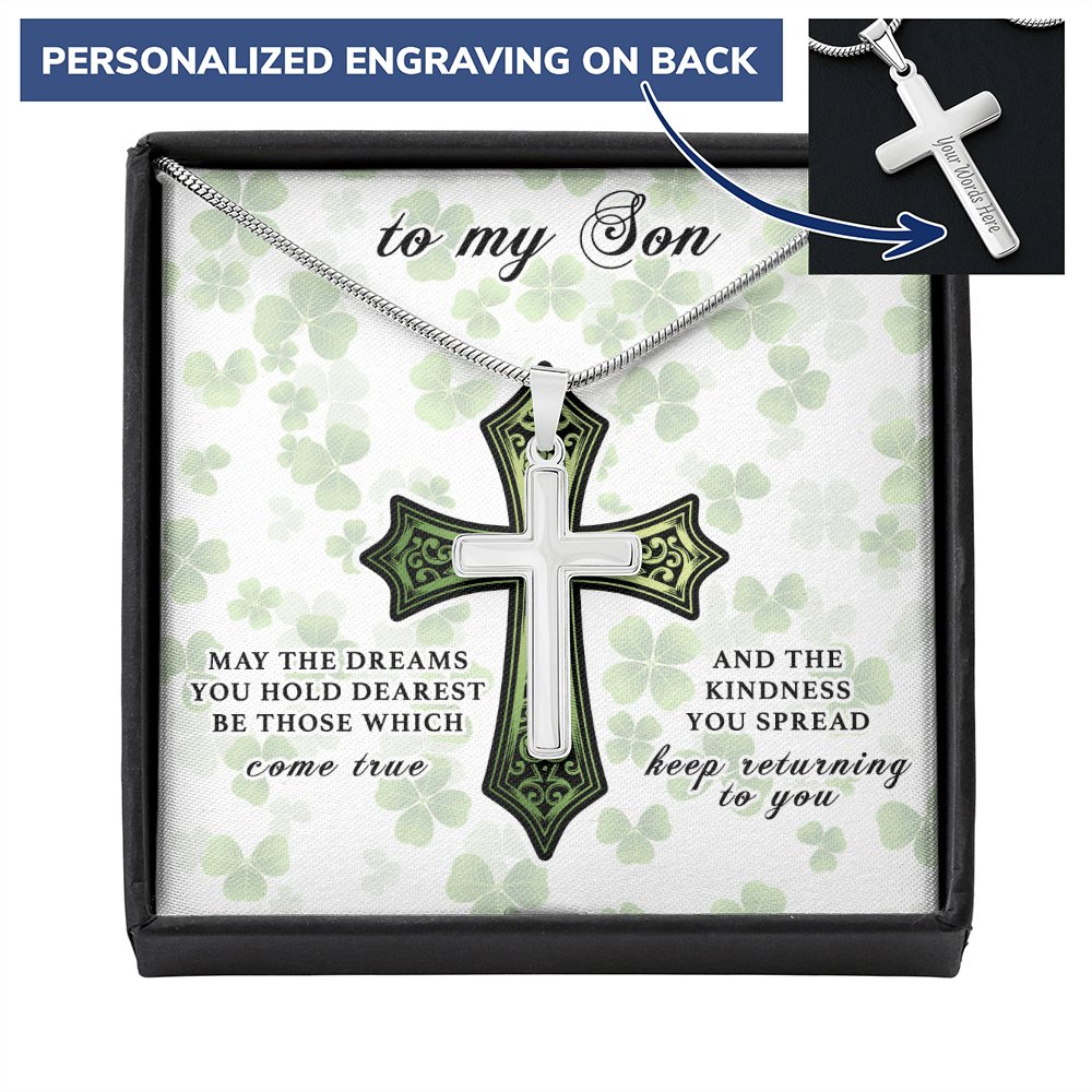 To My Son - St Patrick's Day Gift - Personalized Cross With Engraving - Celeste Jewel