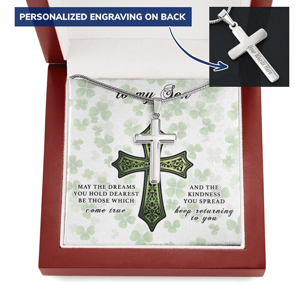 To My Son - St Patrick's Day Gift - Personalized Cross With Engraving - Celeste Jewel