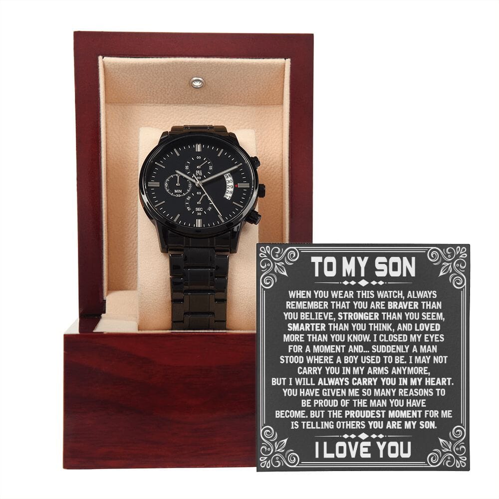 To My Son - When You Wear This Watch - Black Chronograph Watch - Celeste Jewel