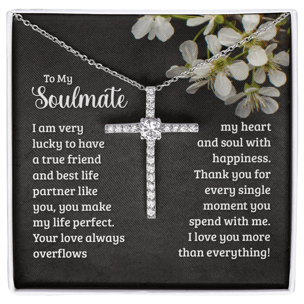To My Soulmate - Every Single Moment - Cubic Zirconia Cross Necklace - Celeste Jewel