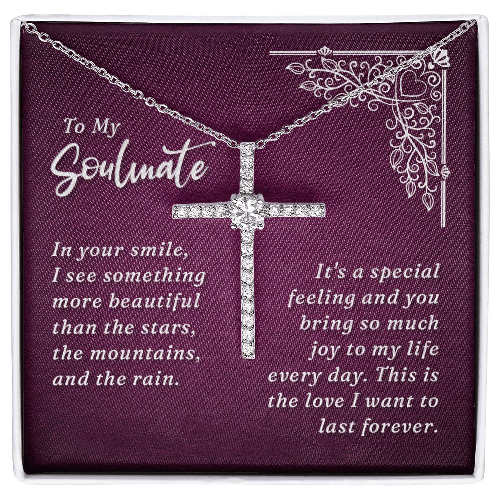 To My Soulmate - In Your Smile - Cubic Zirconia Cross Necklace - Celeste Jewel
