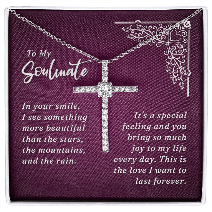 To My Soulmate - In Your Smile - Cubic Zirconia Cross Necklace - Celeste Jewel