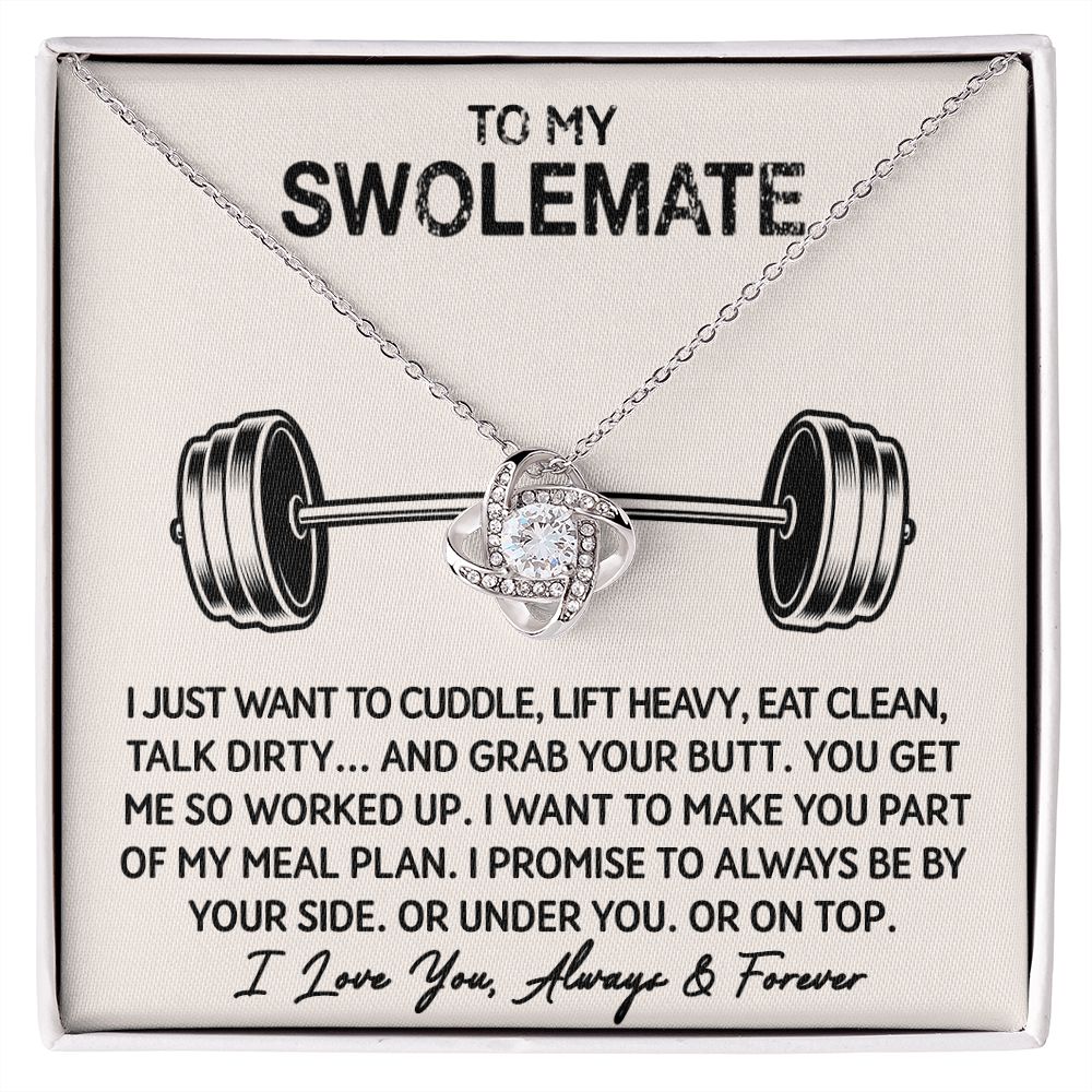 To My Swolemate message card with Love Knot Necklace, card reads My Meal Plan