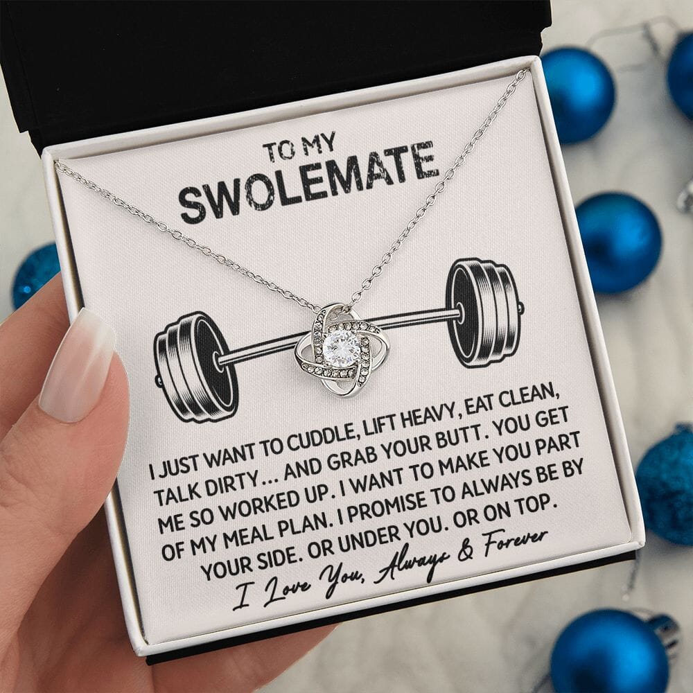 Love Knot Necklace with To My Swolemate message card in an open gift box