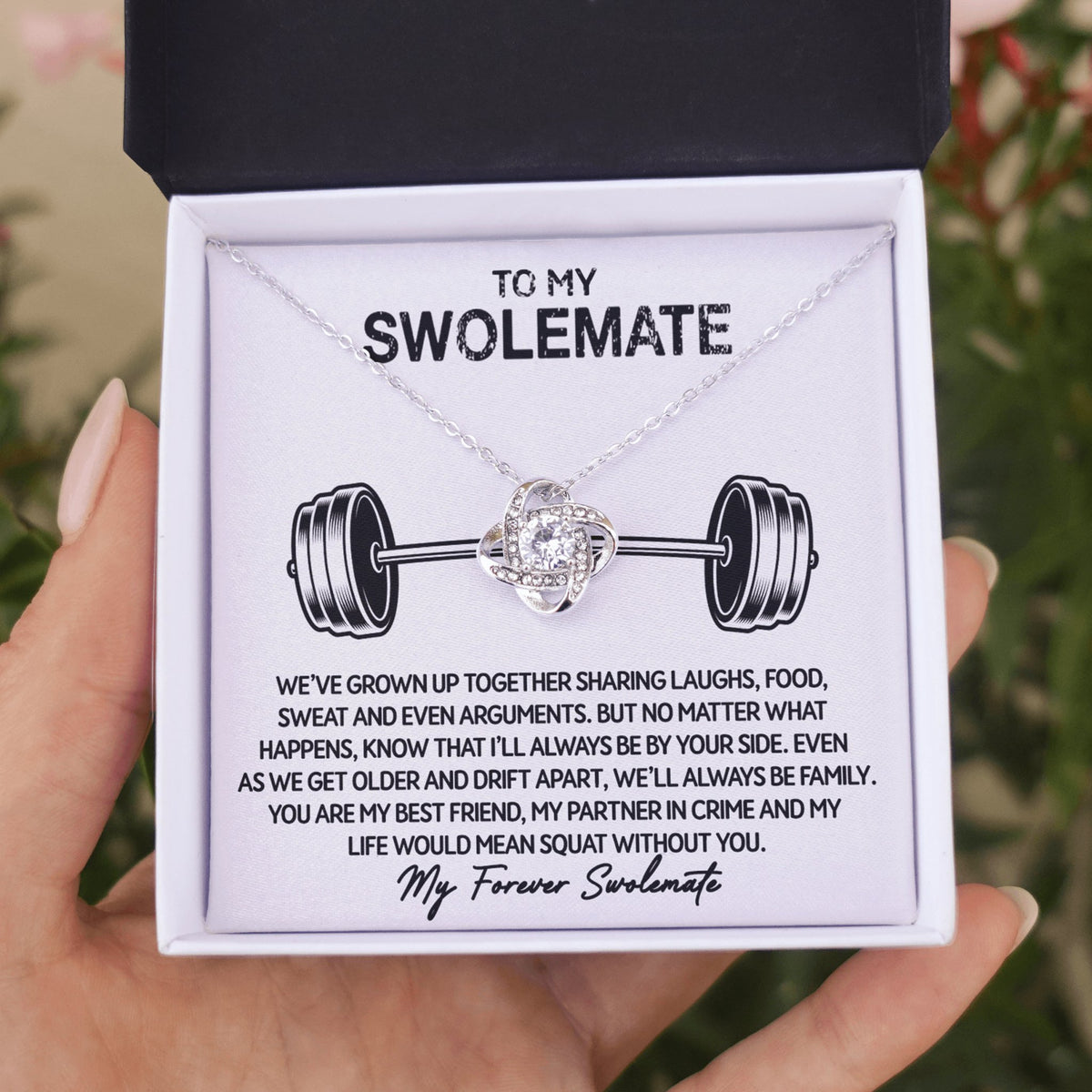 To My Swolemate - Squat Without You - Love Knot Necklace - Celeste Jewel