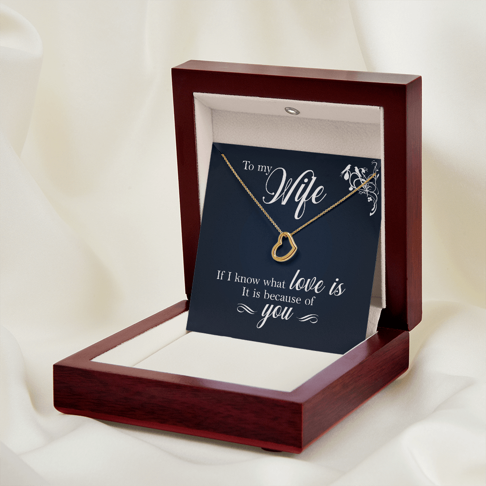 To My Wife Gift - It Is Because Of You - Dainty Heart Necklace Jewelry 18k Yellow Gold Finish Luxury Box 