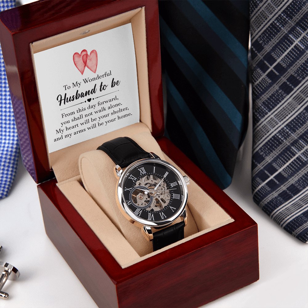 To My Wonderful Husband To Be - Gift For Future Husband - Men's Skeleton Watch - Celeste Jewel