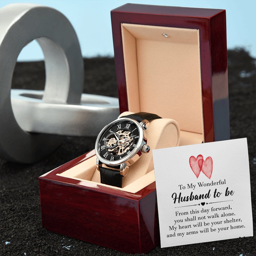 To My Wonderful Husband To Be - Gift For Future Husband - Men's Skeleton Watch - Celeste Jewel