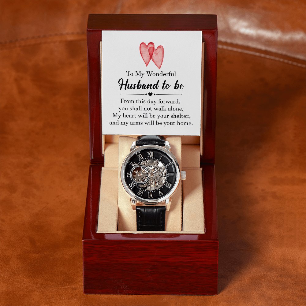 To My Wonderful Husband To Be - Gift For Future Husband - Men's Skeleton Watch - Celeste Jewel