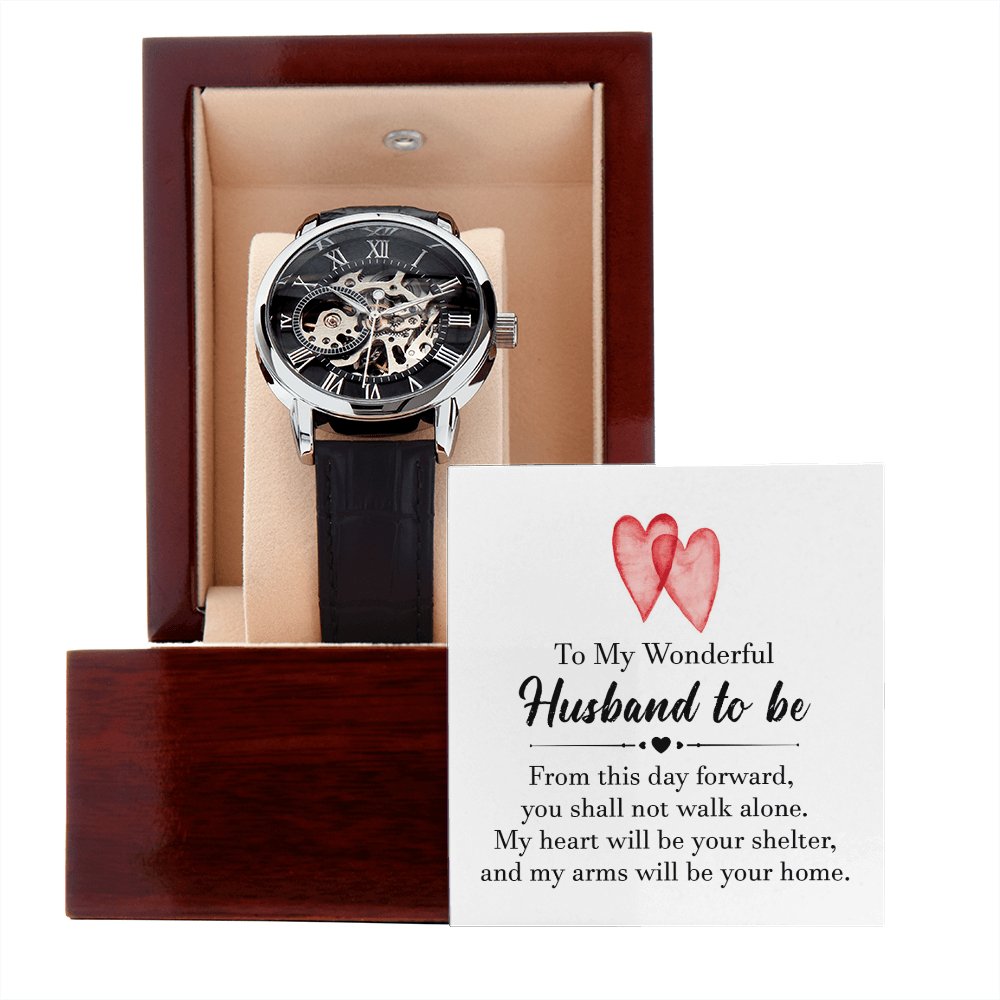 To My Wonderful Husband To Be - Gift For Future Husband - Men's Skeleton Watch - Celeste Jewel