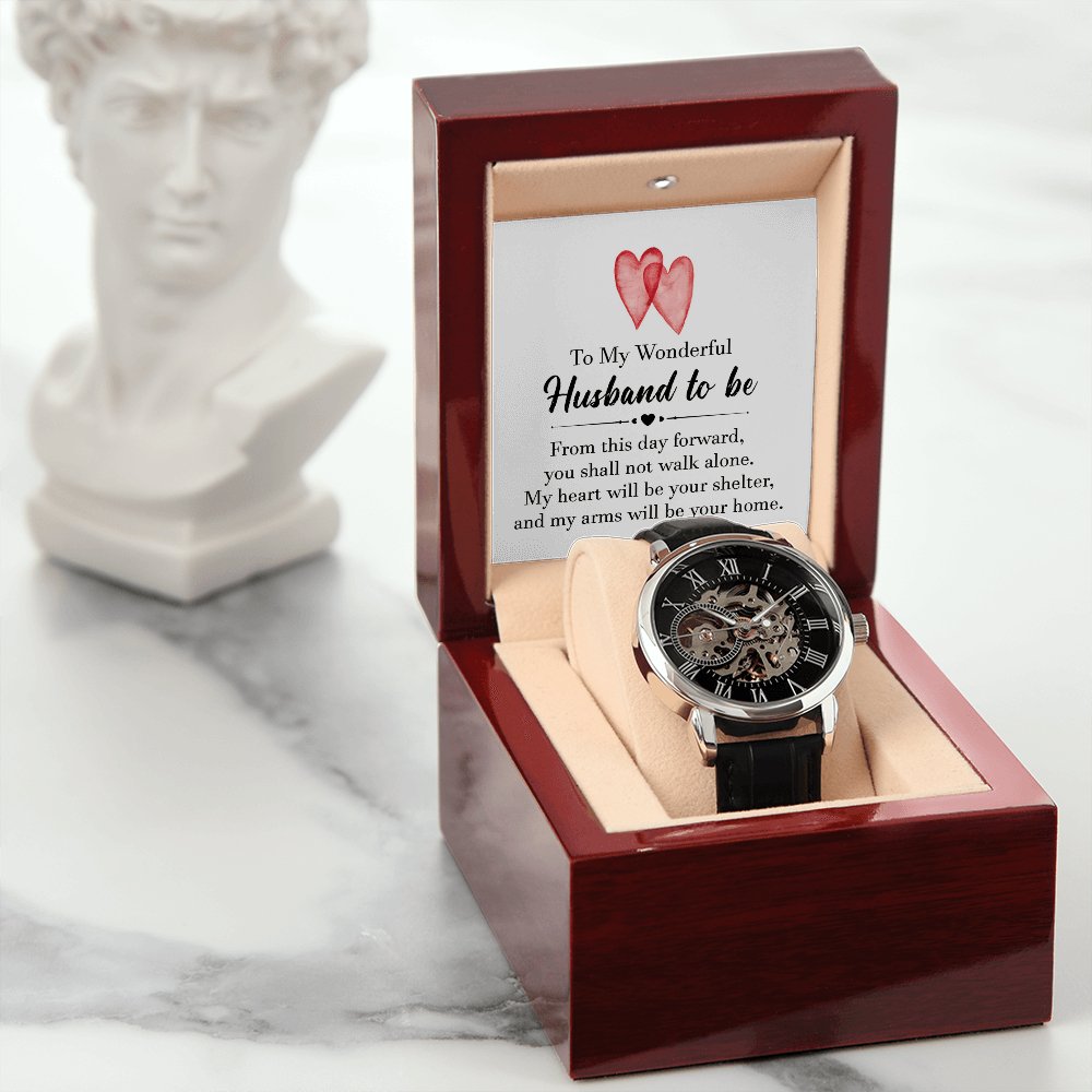 To My Wonderful Husband To Be - Gift For Future Husband - Men's Skeleton Watch - Celeste Jewel