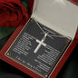 Personalized Cross Necklace with To My Wonderful Man card in a gift box beside a red rose