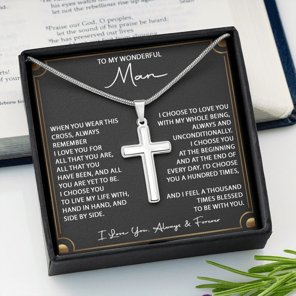 To My Wonderful Man - When You Wear This Cross - Personalized Cross Necklace - Celeste Jewel