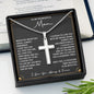 To My Wonderful Man message card with Personalized Cross Necklace beside greenery
