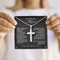 Person holding the To My Wonderful Man message card with Personalized Cross Necklace