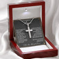 Personalized Cross Necklace with To My Wonderful Man card in an LED gift box on white satin