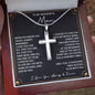 Hand holding the To My Wonderful Man message card with Personalized Cross Necklace up close