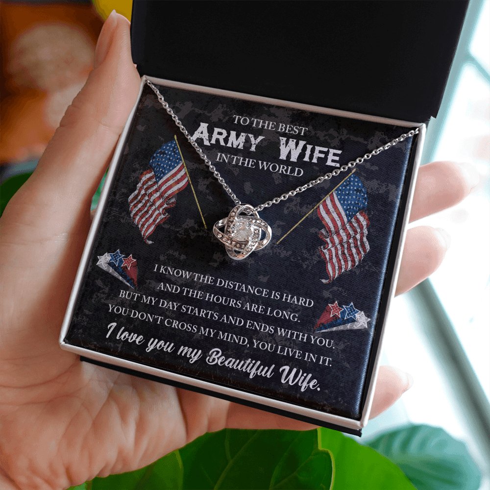 To The Best Army Wife - Gift For Veteran Wife - Love Knot Necklace - Celeste Jewel