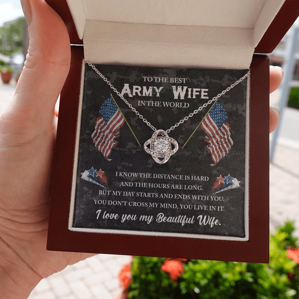 To The Best Army Wife - Gift For Veteran Wife - Love Knot Necklace - Celeste Jewel