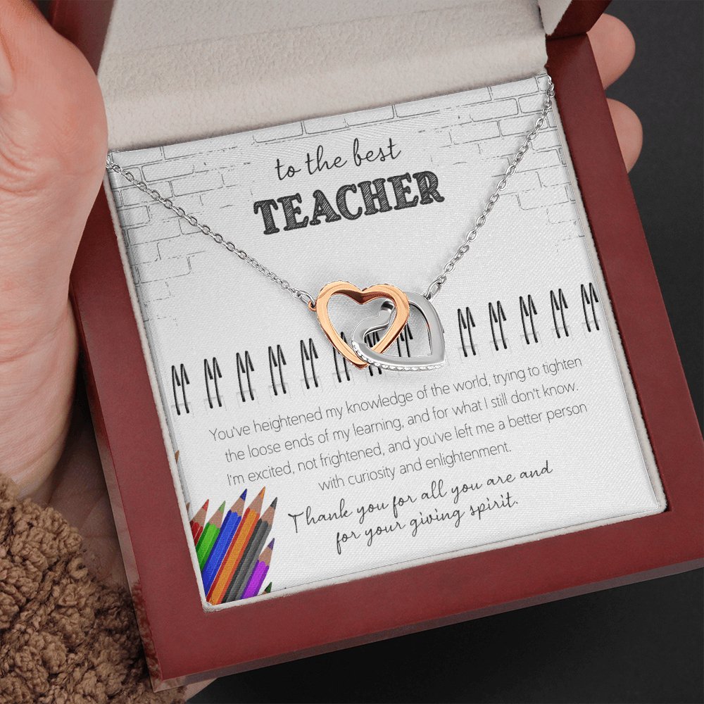 To The Best Teacher - Appreciation Gift For Teacher - Interlocking Hearts Necklace - Celeste Jewel