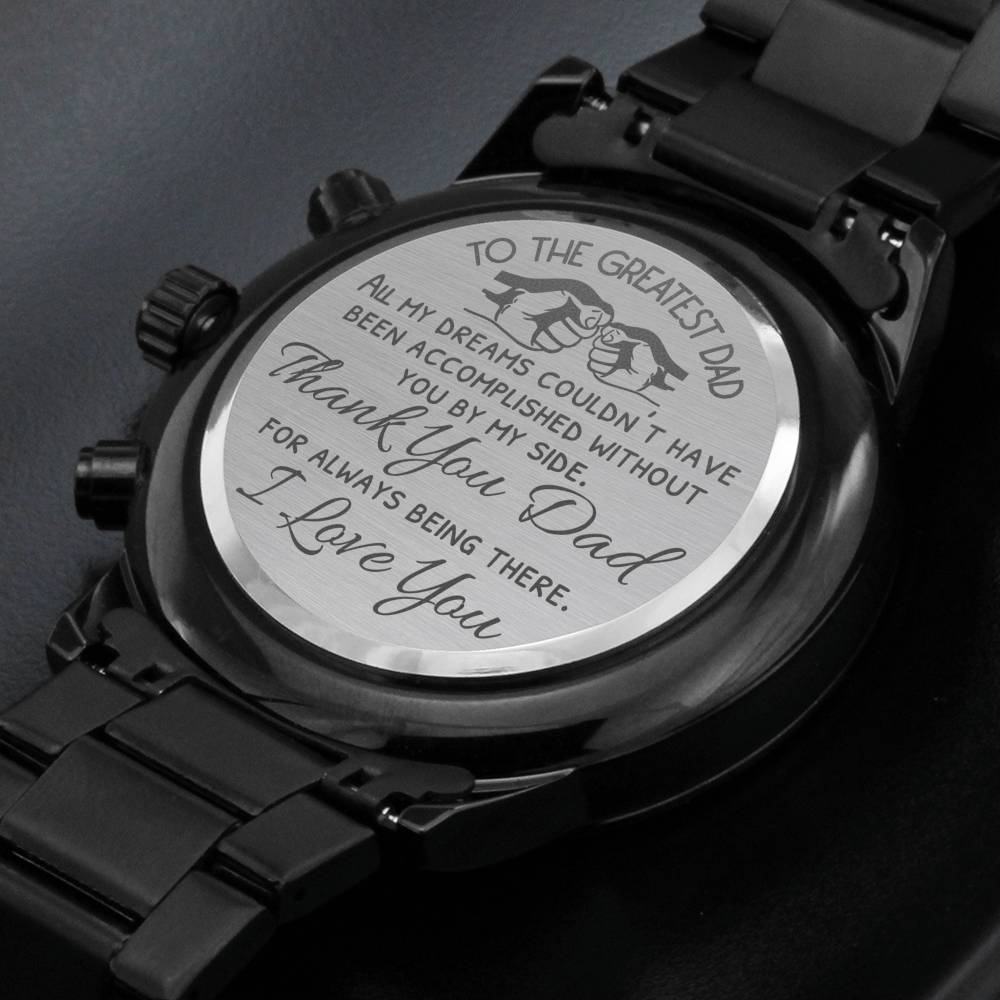 To The Greatest Dad - Without You By My Side - Black Chronograph Watch - Celeste Jewel
