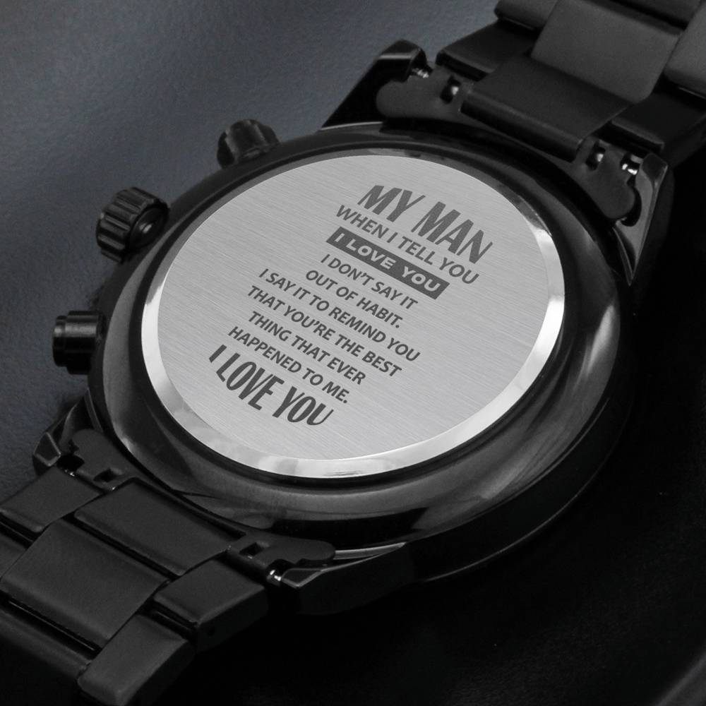 When I Tell You I Love You - Black Chronograph Watch - Celeste Jewel