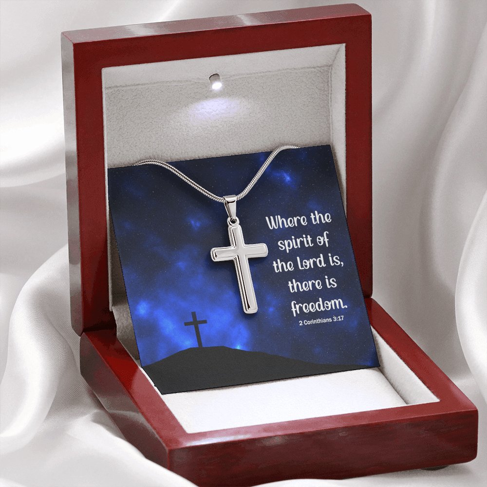 Where The Spirit Of The Lord - Personalized Cross Necklace - Celeste Jewel