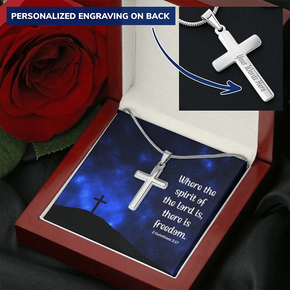 Where The Spirit Of The Lord - Personalized Cross Necklace - Celeste Jewel