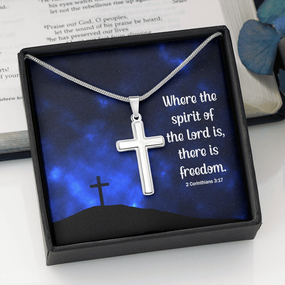 Where The Spirit Of The Lord - Personalized Cross Necklace - Celeste Jewel