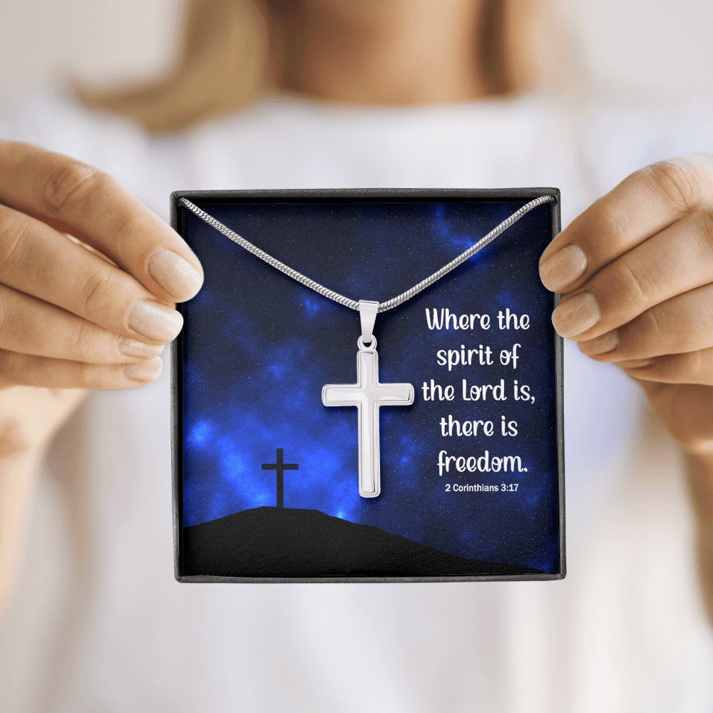 Where The Spirit Of The Lord - Personalized Cross Necklace - Celeste Jewel