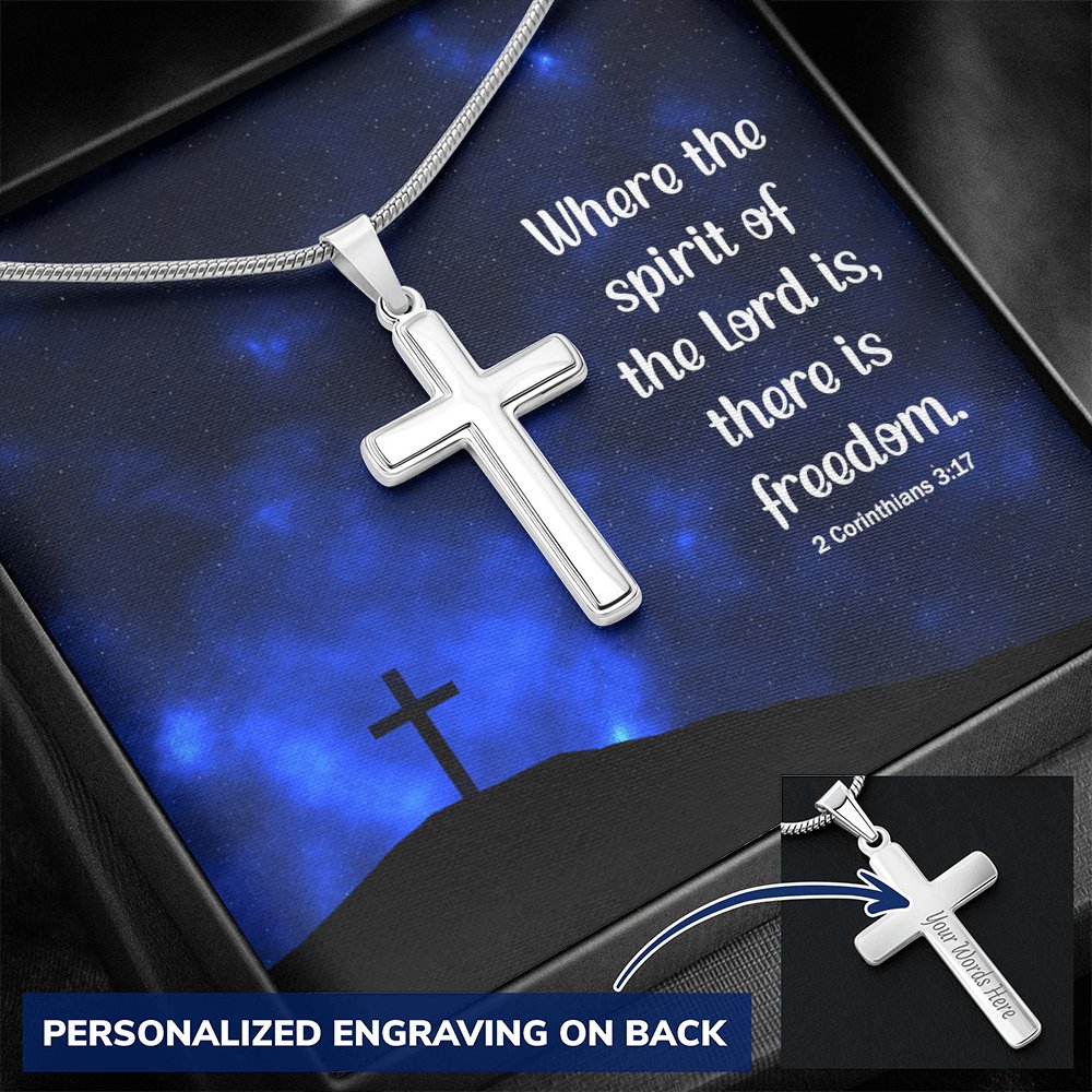 Where The Spirit Of The Lord - Personalized Cross Necklace - Celeste Jewel